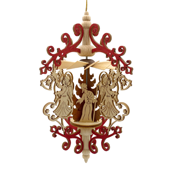 Scroll and Angel with Bell Frame with Nativity, Hanging Pyramid by Harald Kreissl