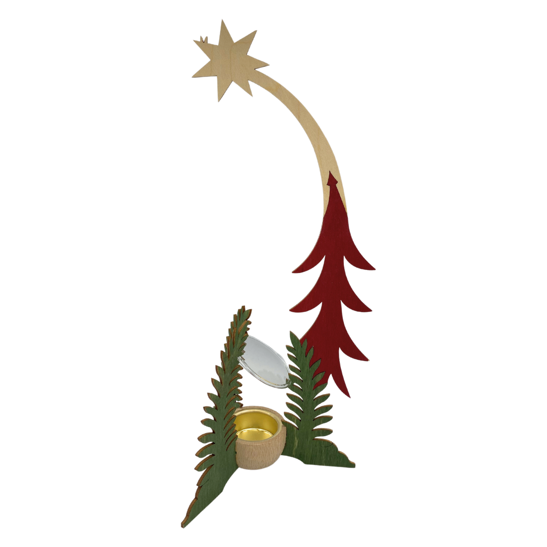 Tree Stand with Shooting Star for Hanging Pyramids, natural and red by Harald Kreissl