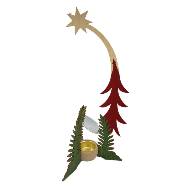 Tree Stand with Shooting Star for Hanging Pyramids, natural and red by Harald Kreissl