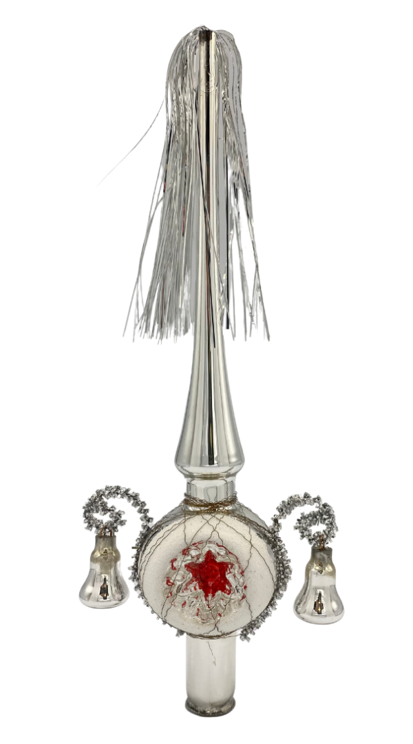 Silver reflector spire, wire, tinsel, & Tree topper by Inge Glas