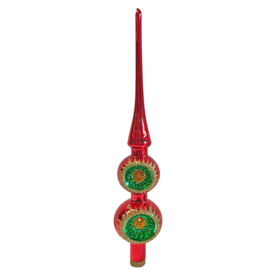 2 Reflector Red Shiny Tree Topper with Gold Glitter by Old German Christmas