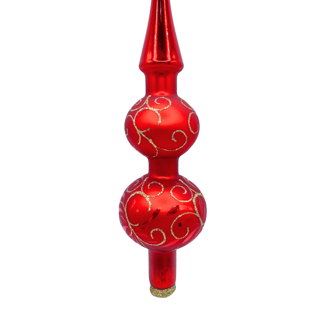 Tree Topper with 2 Reflectors, red with leaves and swirls by Old German Christmas
