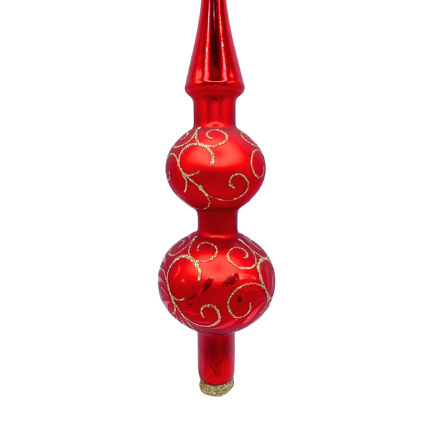 Tree Topper with 2 Reflectors, red with leaves and swirls by Old German Christmas