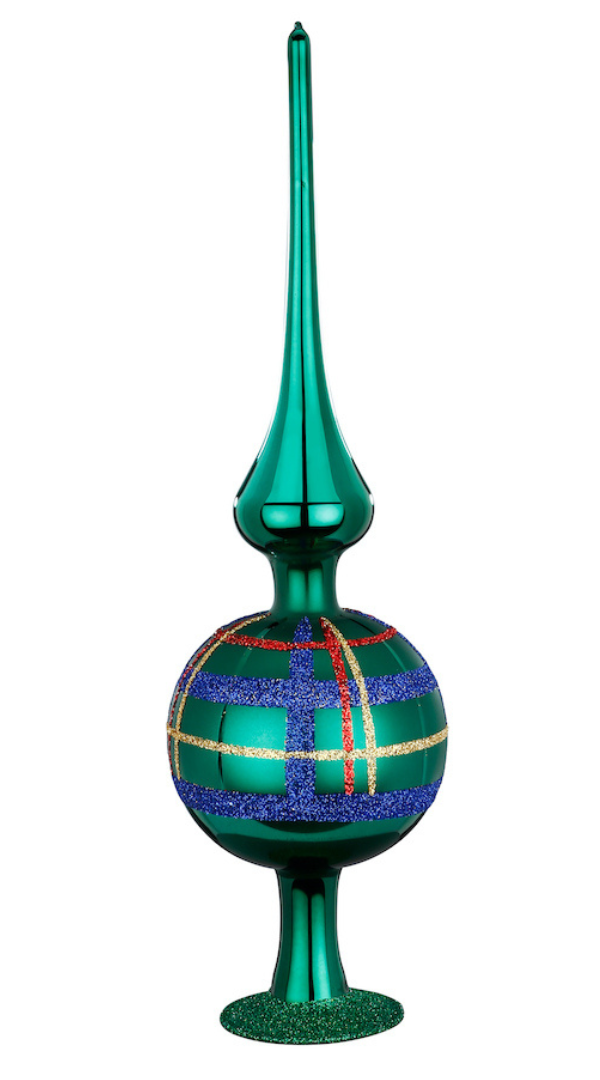 Christmas Check Tree Topper, green, 9.9" by Inge Glas of Germany