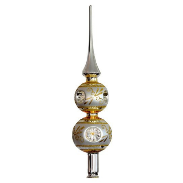 Capped Reflector Ball and Point Finial, gold Tree Topper by Glas Bartholmes
