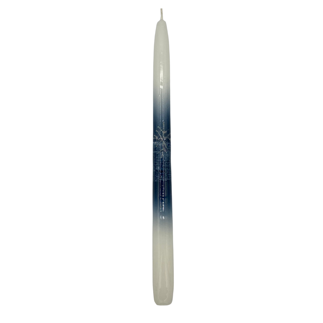Taper Candle, Blue Ombre with Snowflake by EWA Kerzen