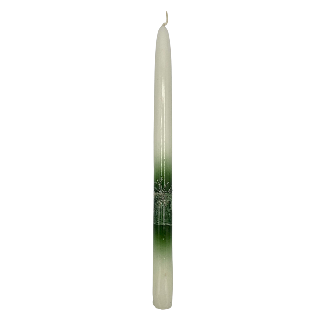 Taper Candle, Green Ombre with Snowflake by EWA Kerzen
