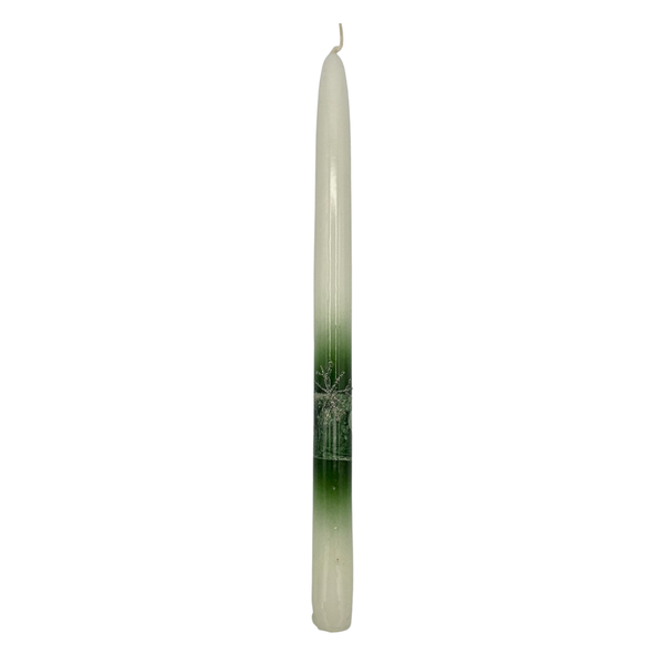 Taper Candle, Green Ombre with Snowflake by EWA Kerzen