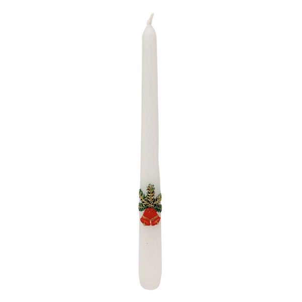 White Taper Candle with Red Bells by EWA Kerzen