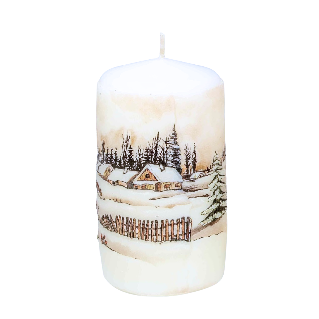 Winter Scene Stump Candle by EWA Kerzen