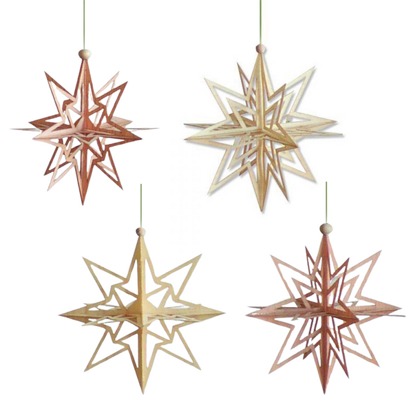 Tree Ornaments, snow crystals 3D, set of 4 by Kuhnert GmbH
