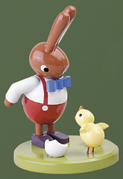 Rabbit with Hatched Chick Wooden Figurine by Werkstatten Leichsenring