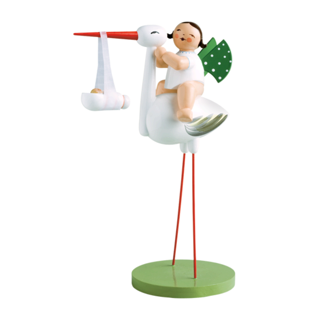 Angel on Stork with Boy by Wendt und Kuhn