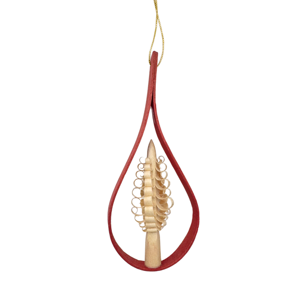 Teardrop with curled wood 3D tree, natural and red by Martina Rudolph