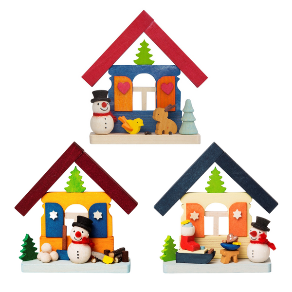 House Ornament with Snowman by Graupner Holzminiaturen