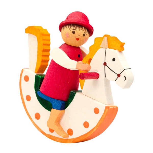 Boy on Rocking Horse, white/orange by Graupner Holzminiaturen