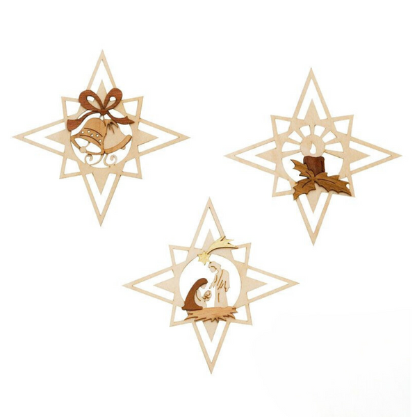 Star Wood Ornaments, two tone by Kuhnert GmbH