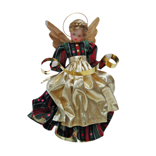 Wax Angel in Red and Green Dress with Gold Apron by Margarete and Leonore Leidel in Iffeldorf