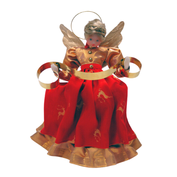 Wax Angel in Red Dress with Gold Apron by Margarete and Leonore Leidel in Iffeldorf