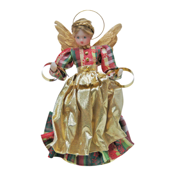 Wax Angel in Plaid Dress with Gold Apron by Margarete and Leonore Leidel in Iffeldorf