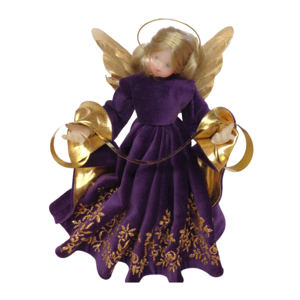Wax Angel with Purple Brocade Dress by Margarete and Leonore Leidel in Iffeldorf