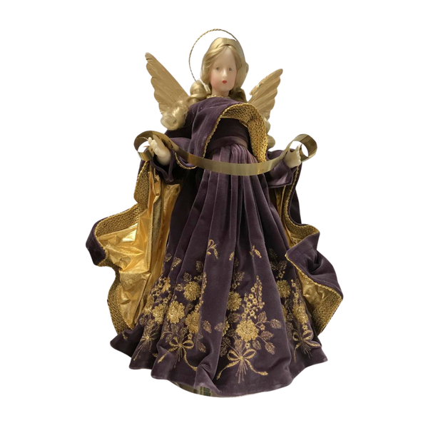 Angel with Long Hair in Purple Velvet Dress with Gold Brocade by Lenore Leidel in Iffeldorf