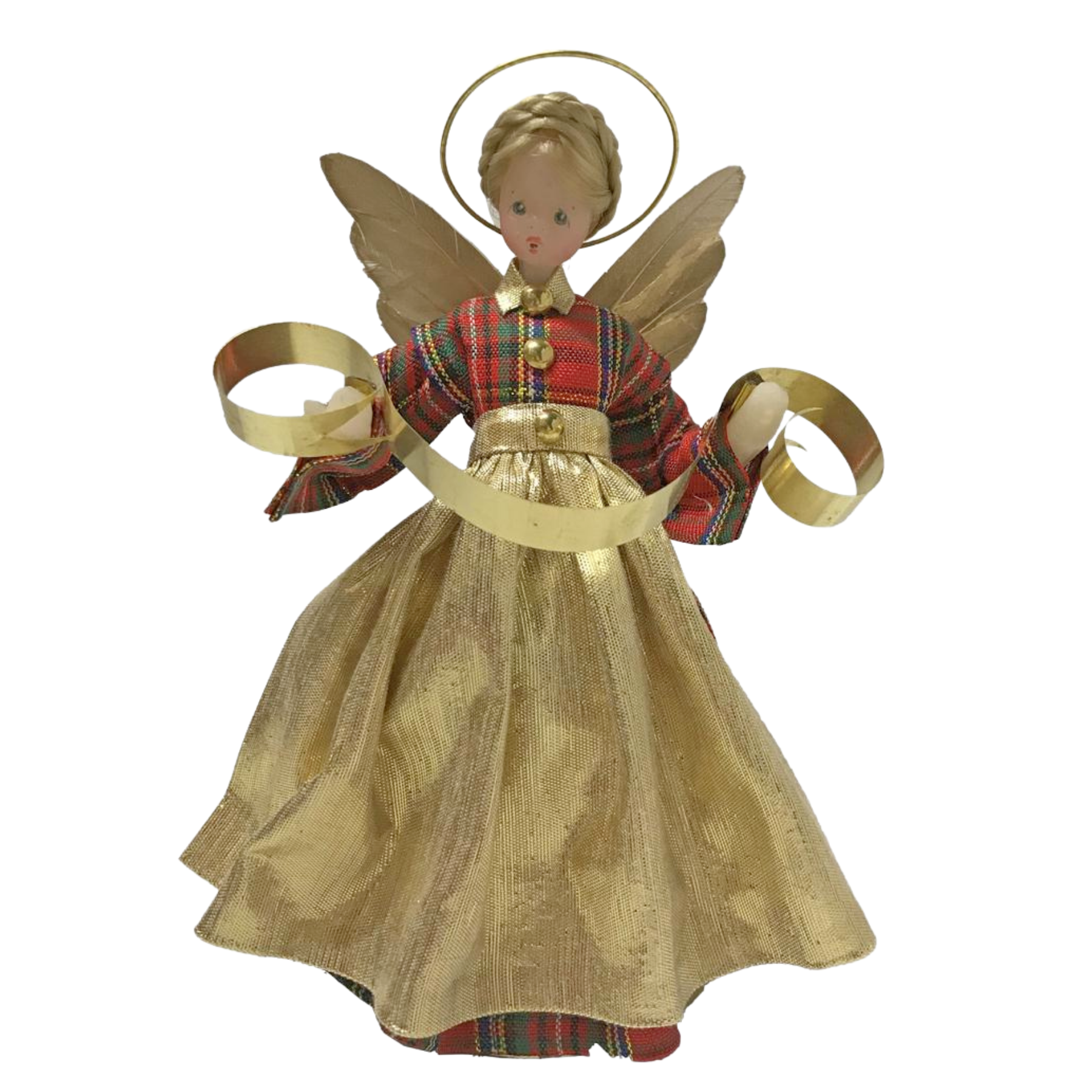 Angel in Red Plaid Dress with Gold Apron by Lenore Leidel in Iffeldorf