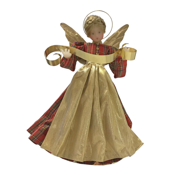 10.5" Angel in Red Plaid Dress with Gold Apron by Lenore Leidel in Iffeldorf