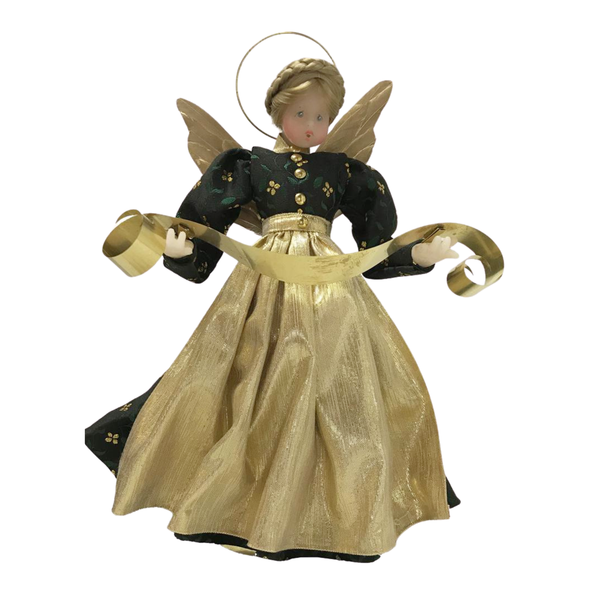 Angel in a Black Dress with Green Flowers and Gold Apron by Lenore Leidel in Iffeldorf
