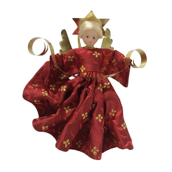 Angel in Red Dress with Gold Flowers Ornament by Lenore Leidel in Iffeldorf