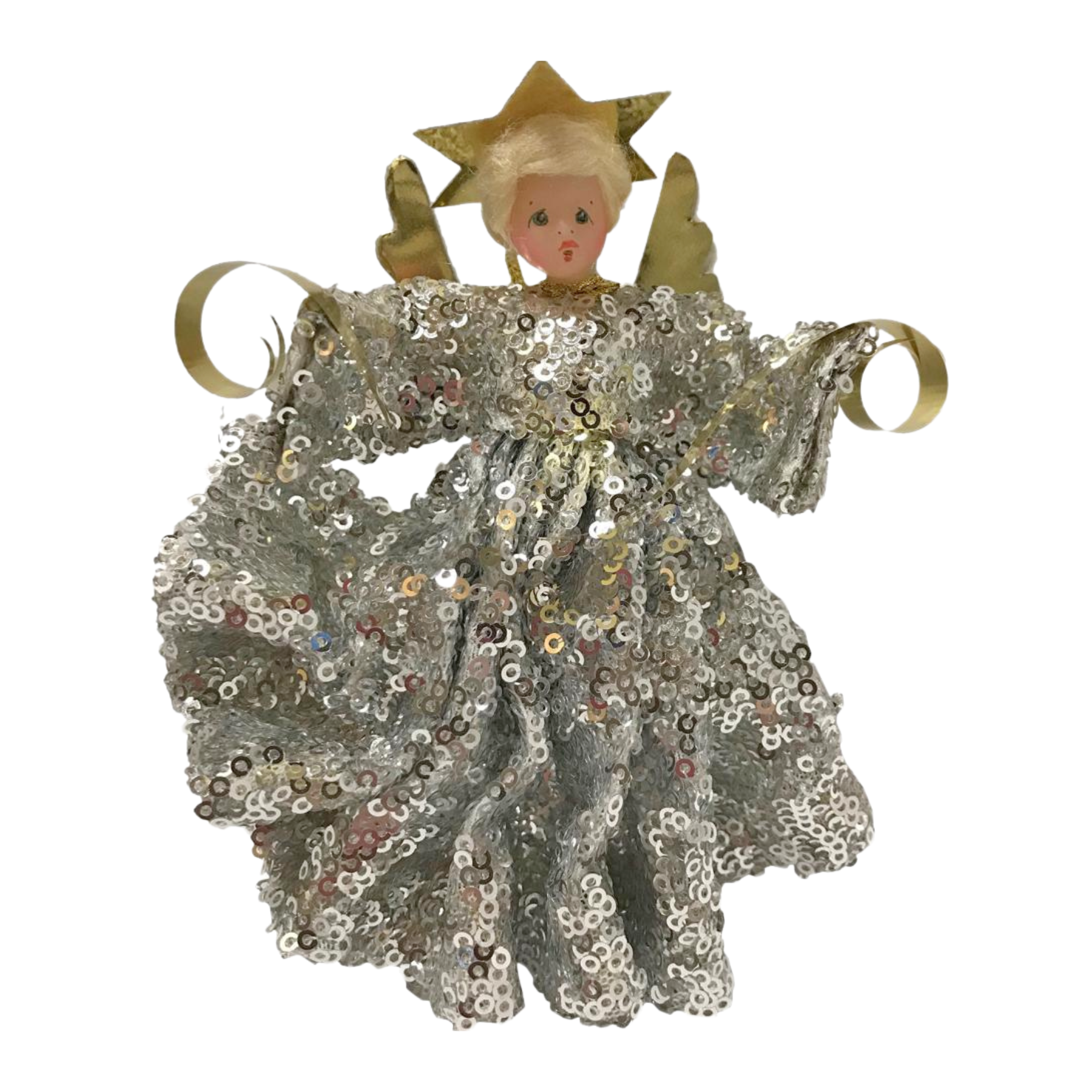 Angel in Silver Sequined Dress Ornament by Lenore Leidel in Iffeldorf