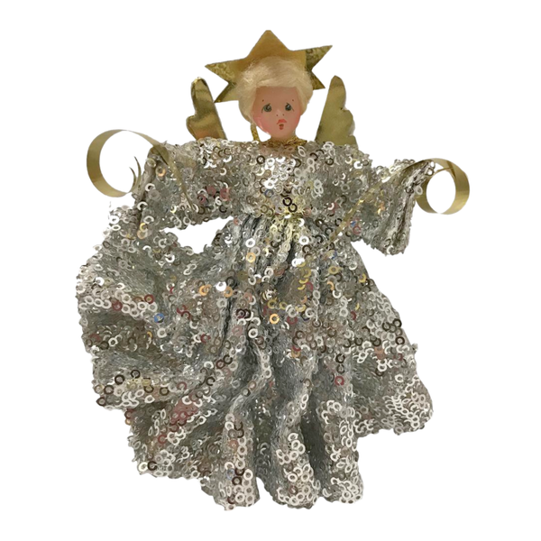 Angel in Silver Sequined Dress Ornament by Lenore Leidel in Iffeldorf