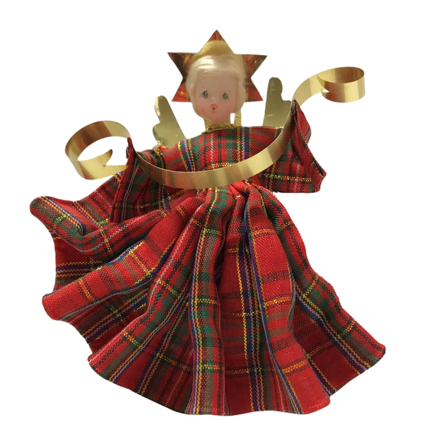 Angel in Red Plaid Dress Ornament by Lenore Leidel in Iffeldorf