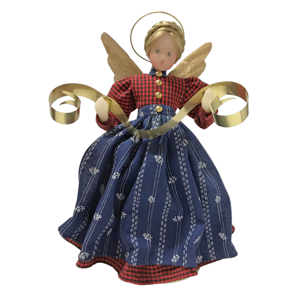 Angel in Gingham Dress with Blue Apron by Lenore Leidel in Iffeldorf