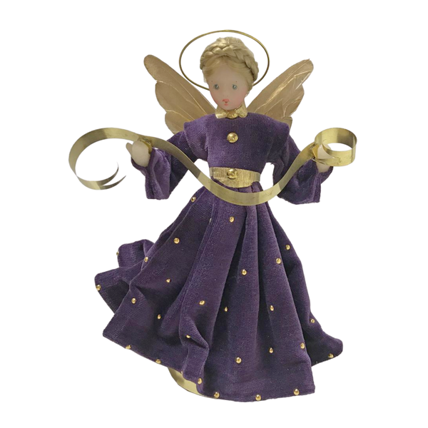 Angel in Purple Velvet Dress with Gold Studs by Lenore Leidel in Iffeldorf