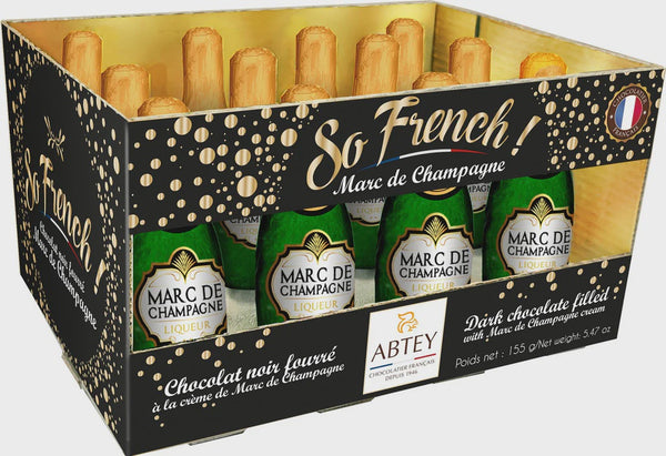 Abtey So French Dark Chocolate Marc De Champagne Cream Filled Bottles Crate
