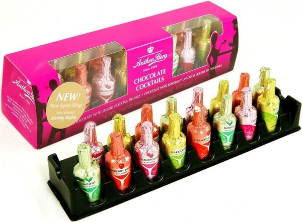 Anthon Berg Dark Chocolate Cocktail-Filled Bottles 16Pk Assortment Box Margarita, Daiquiri, Cosmo, Mojito