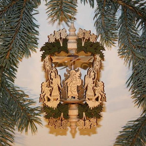 Angel and Elf Frame with Santa Motif Pyramid Ornament by Harald Kreissl