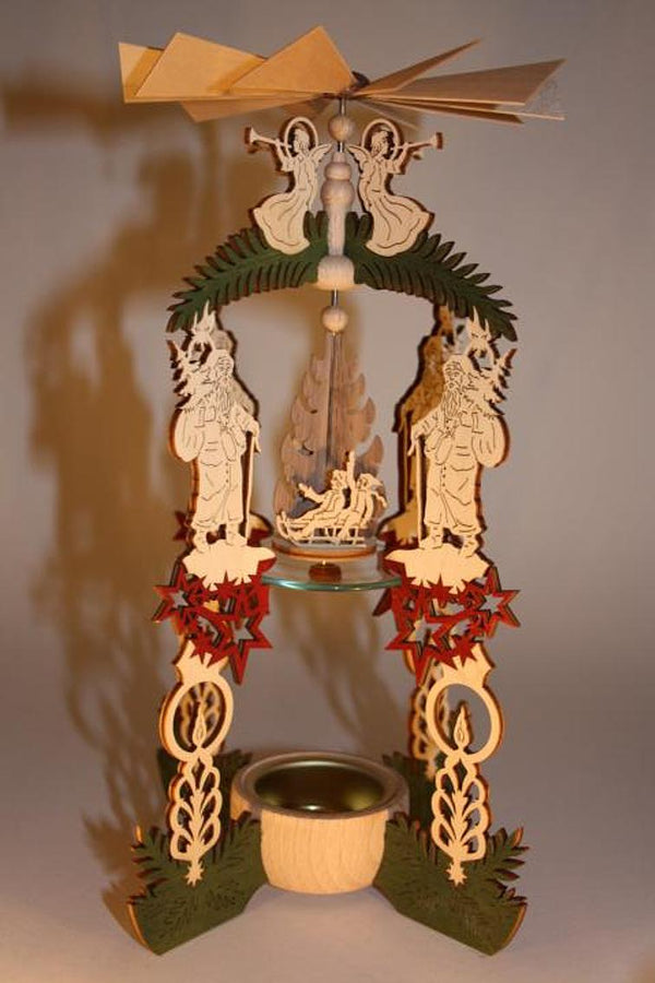 Standing tea light Santa Winter Kinder red/Green Pyramid by Harald Kreissl
