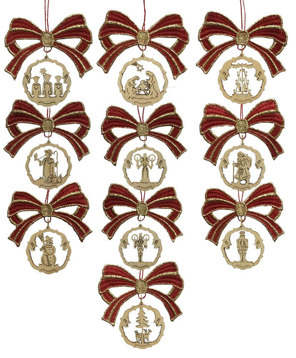 Red Lace Bow with Wood Dangle Ornament by Kunstgewerbe Lenk und Sohn