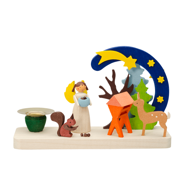 Candle holder, Angels with deer by Graupner Holzminiaturen