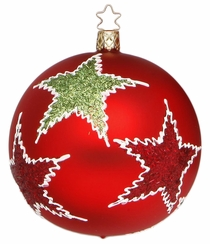 Red Ball with Green Stars, 10cm by Inge Glas of Germany