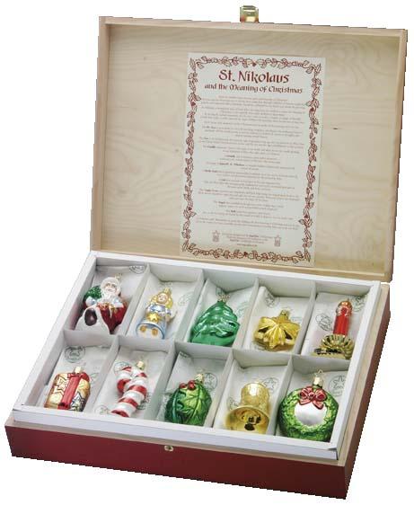 St. Nikolaus and the Meaning of Christmas, 10 Pc Boxed Ornament Set by Inge Glas of Germany