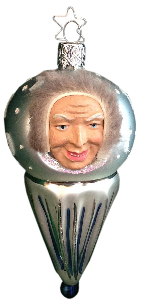 Admiral Peary, Papier Mache Face on Glass Drop Ornament by Inge Glas of Germany