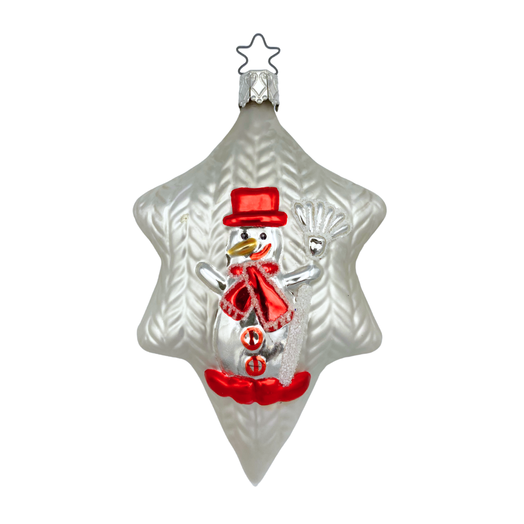 Snowman on Star Form Ornament by Inge Glas of Germany