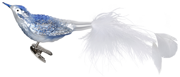 Blue Bird with White Feather Tail Ornament by Inge Glas of Germany