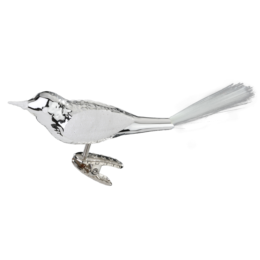 Silver Bird with spun glass tail by Inge Glas of Germany