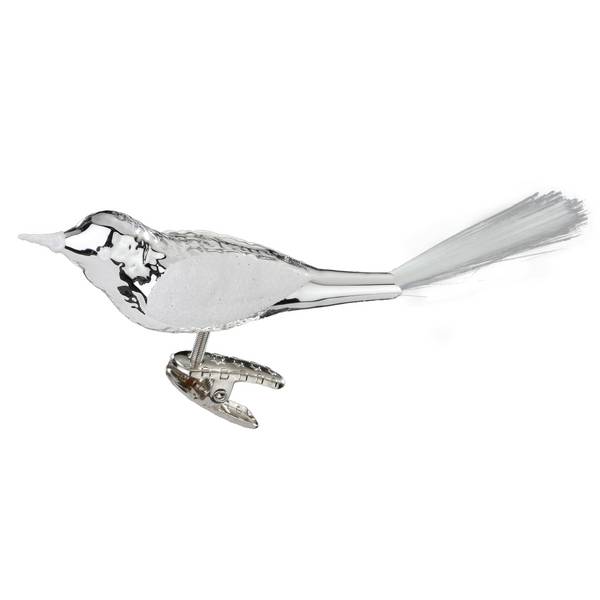 Silver Bird with spun glass tail by Inge Glas of Germany