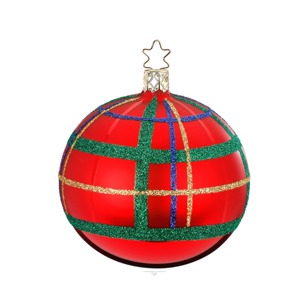 Squared Ball, red shiny, 8cm by Inge Glas of Germany