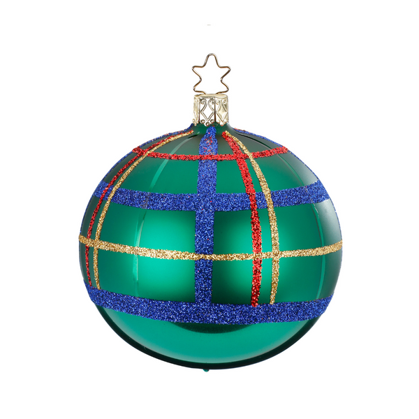 Christmas Check Ball, green, 8cm by Inge Glas of Germany